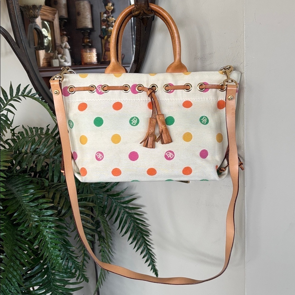 Vintage Dooney & Bourke Colorful Polka Dot Canvas Handbag Y2K Crossbody Purse